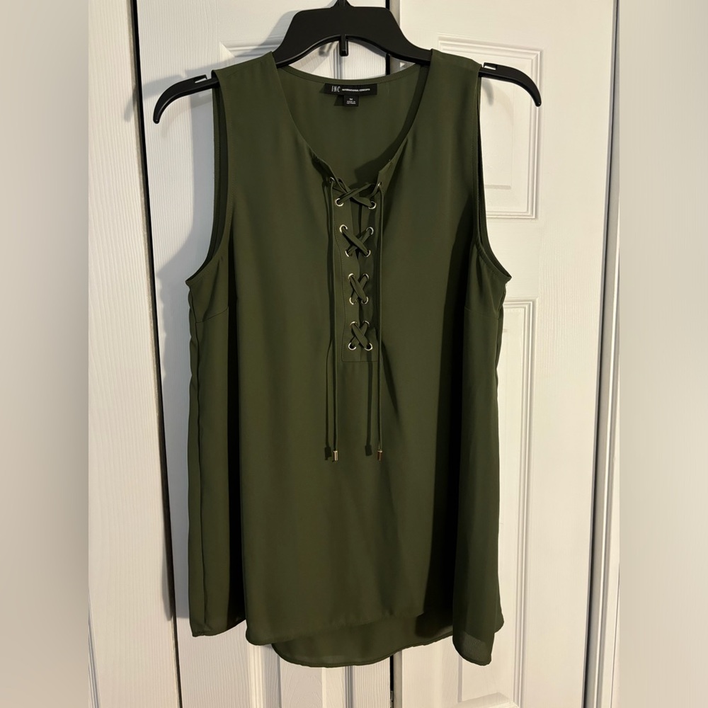 Green Sleeveless Top with Tie Front